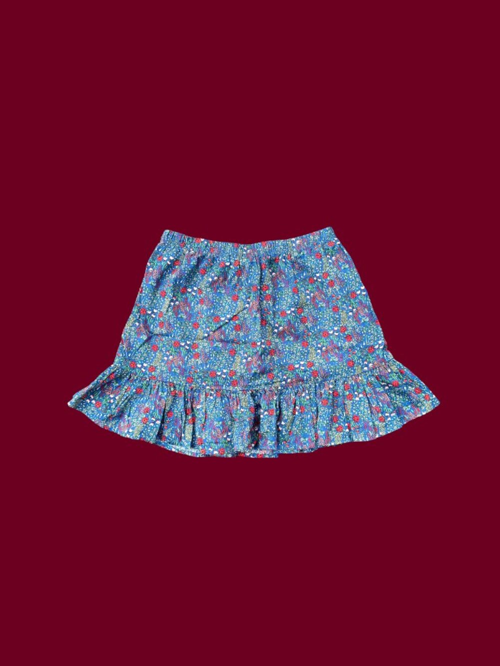 Blue 100% cotton floral mini-skirt! 🍎🫐
